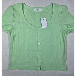 Elodie Green Ribbed Knit Baby Tee Cardigan Y2K Fitted Button Front XL NWT Retro